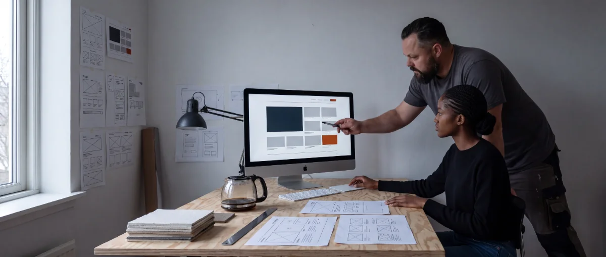 Studiobilde: designer og utvikler på samme prosjekt